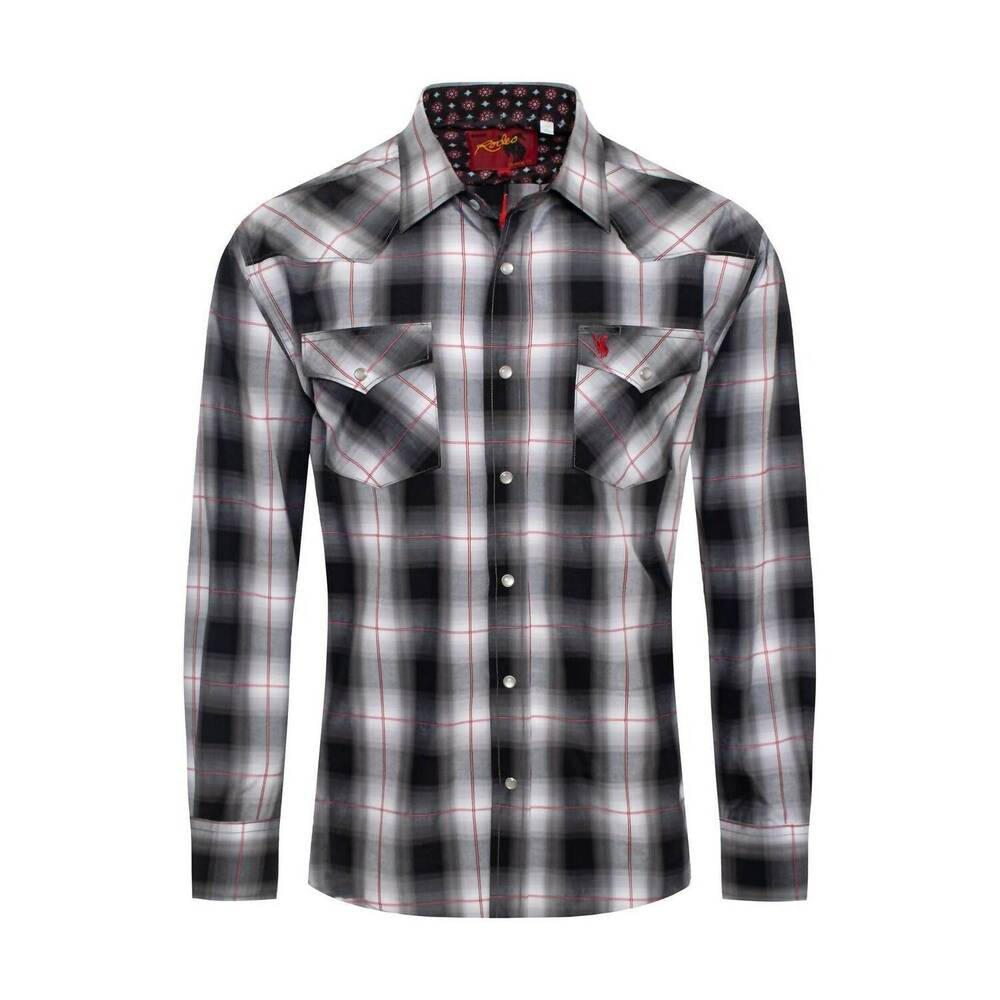 NEW RODEO CLOTHING men's western classic long sleeve pearl snap button plaid shi